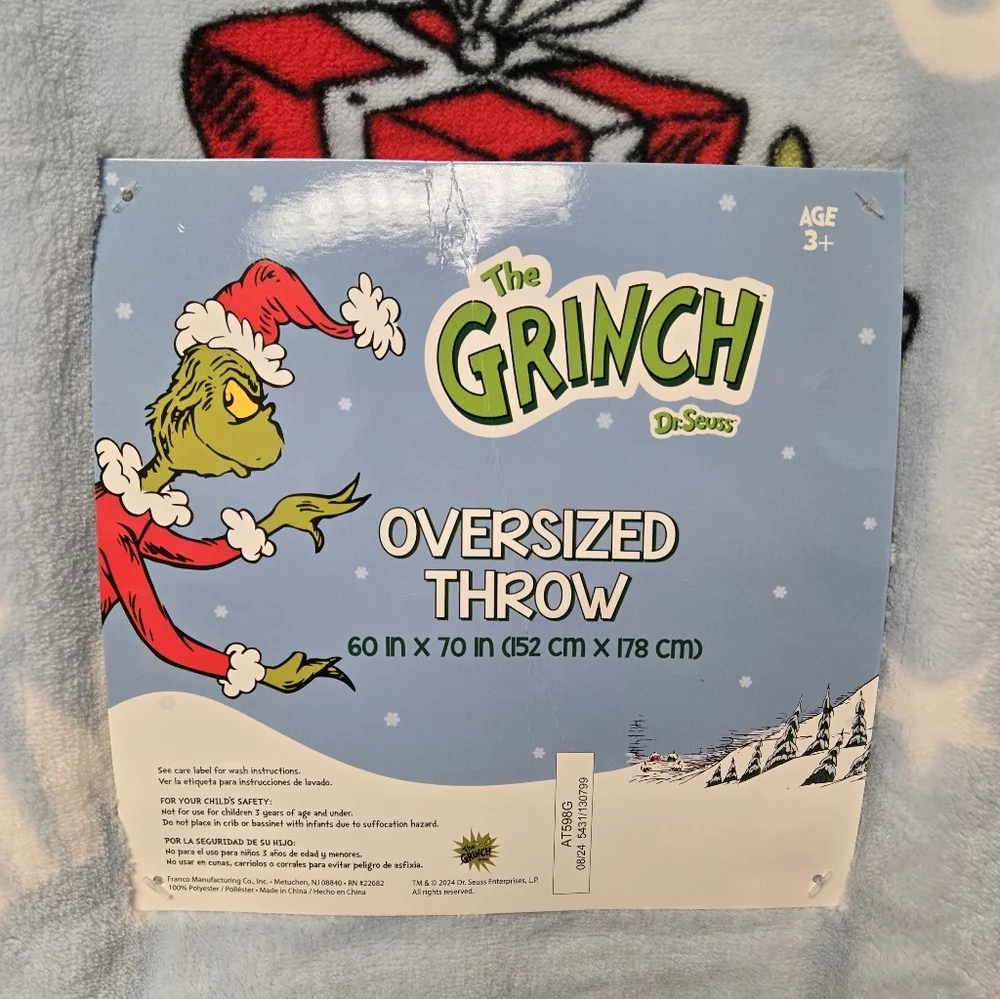 The Grinch Dr. Seuss Oversized Throw Blanket Cindy Lou Who Max Christmas Blue